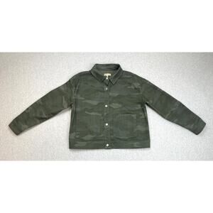 Democracy Jacket Women Medium Green Camouflage Cotton Blend Stretch Button Front